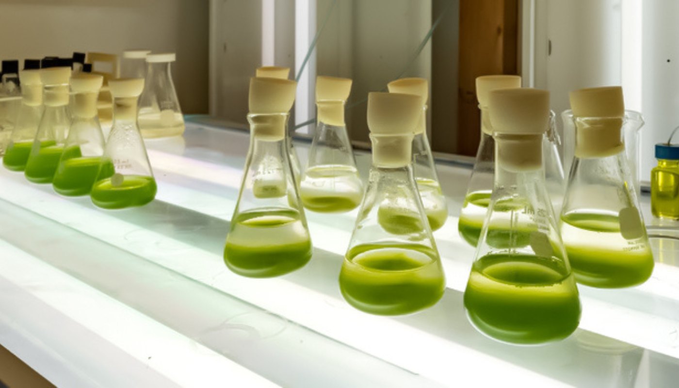 beakers with algae