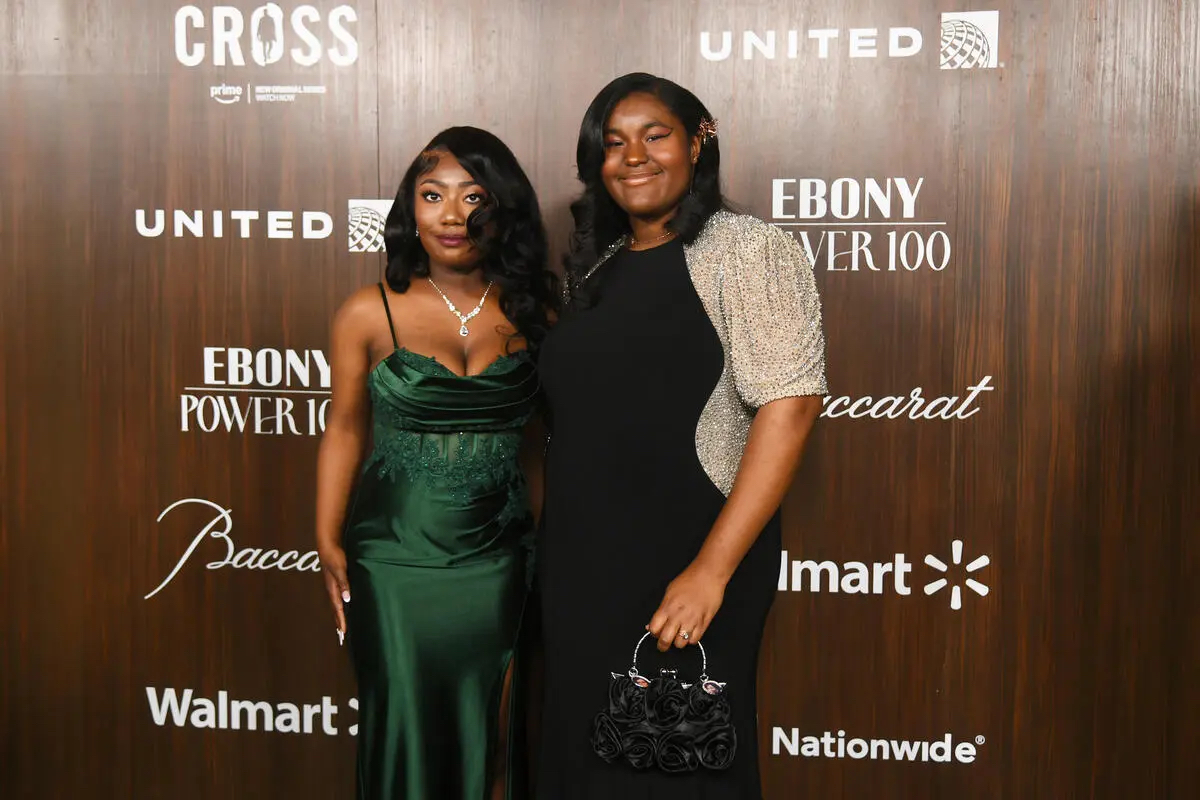 Calcea Johnson and classmate Ne’Kiya Jackson portrait at Ebony Power 100 event